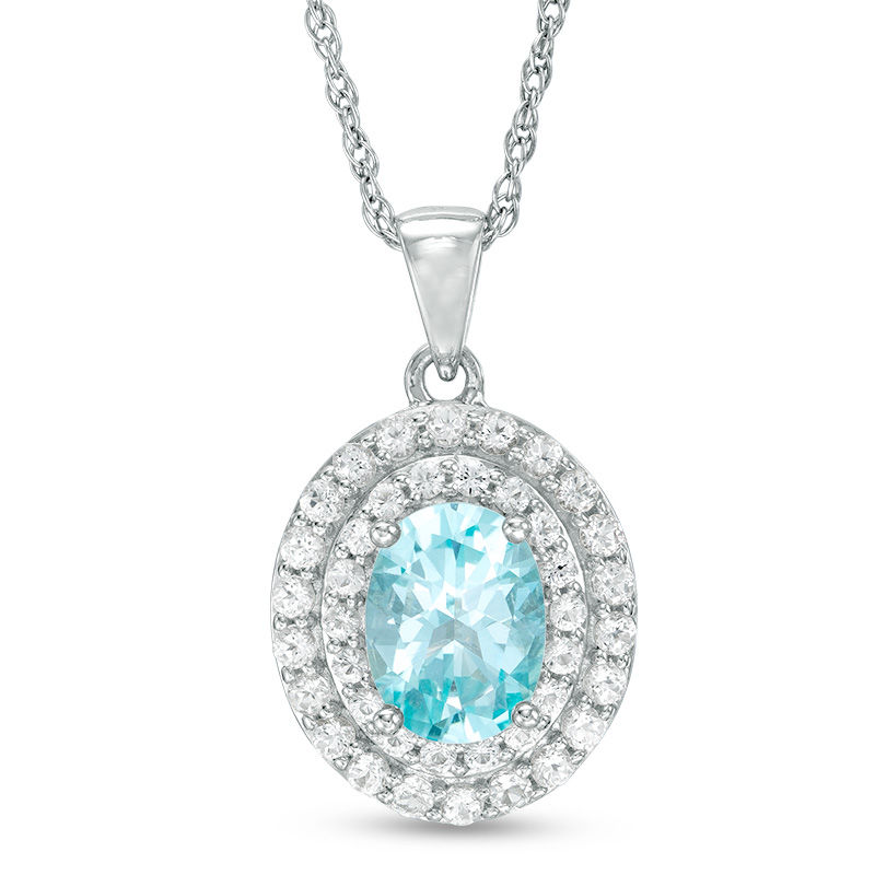 Main Image 1 of Oval Blue and White Topaz Frame Pendant in Sterling Silver