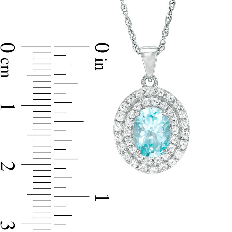 Main Image 2 of Oval Blue and White Topaz Frame Pendant in Sterling Silver