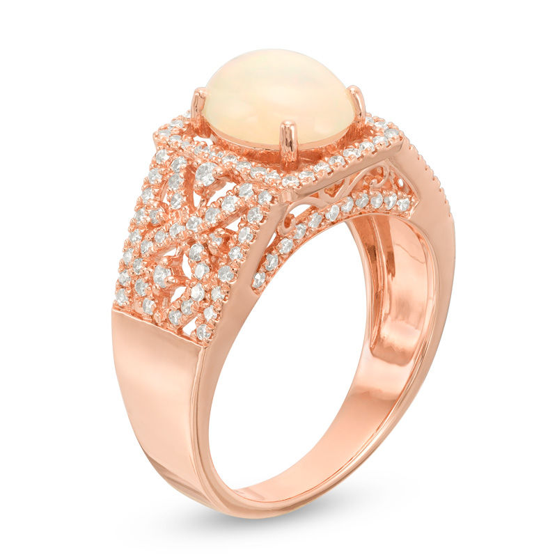 Main Image 2 of Oval Opal and 1/2 CT. T.W. Diamond Vintage-Style Ring in 14K Rose Gold