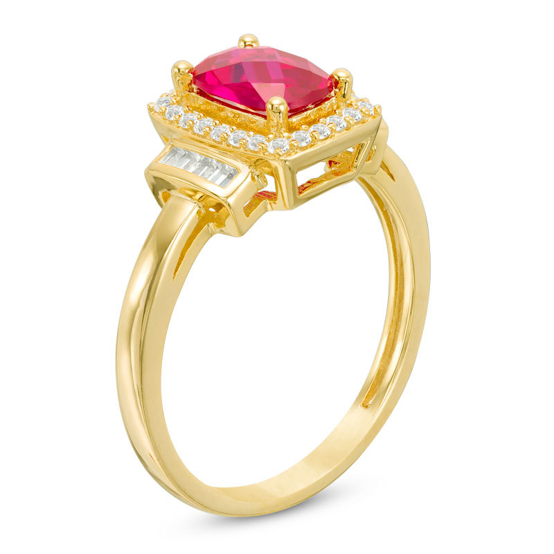 Main Image 2 of Cushion-Cut Lab-Created Ruby and White Sapphire Frame Collar Ring in 10K Gold