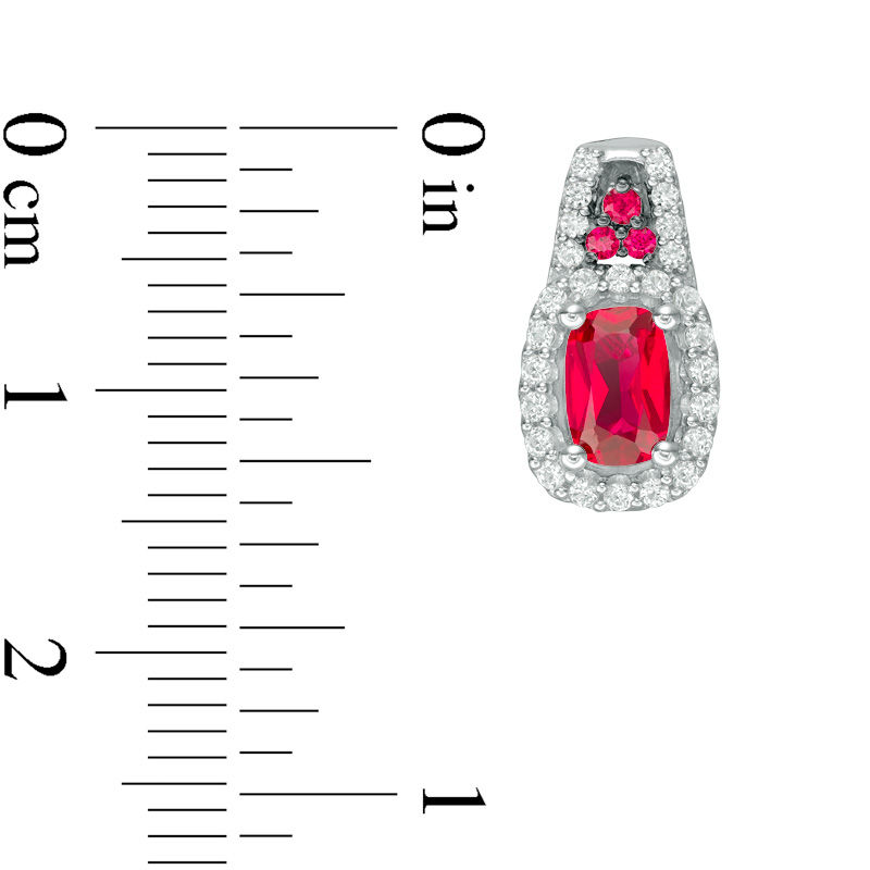 Main Image 2 of Cushion-Cut Lab-Created Ruby and White Sapphire Frame Drop Earrings in Sterling Silver