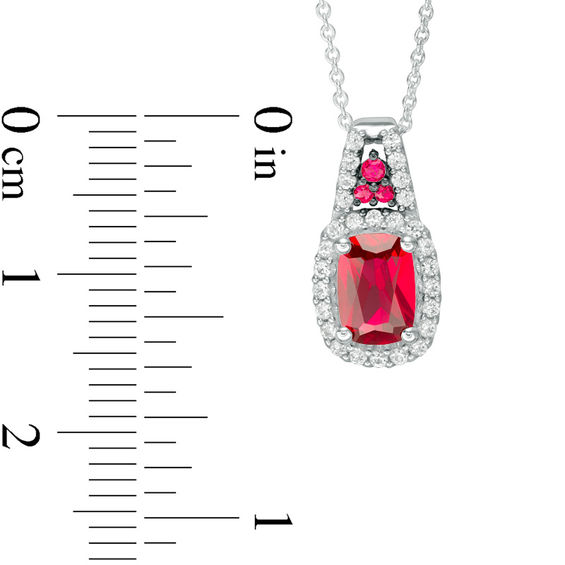 Cushion-Cut Lab-Created Ruby and White Sapphire Frame Pendant in Sterling Silver