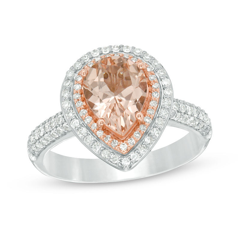 Pear-Shaped Morganite and 1/2 CT. T.W. Diamond Frame Ring in 14K Two-Tone Gold