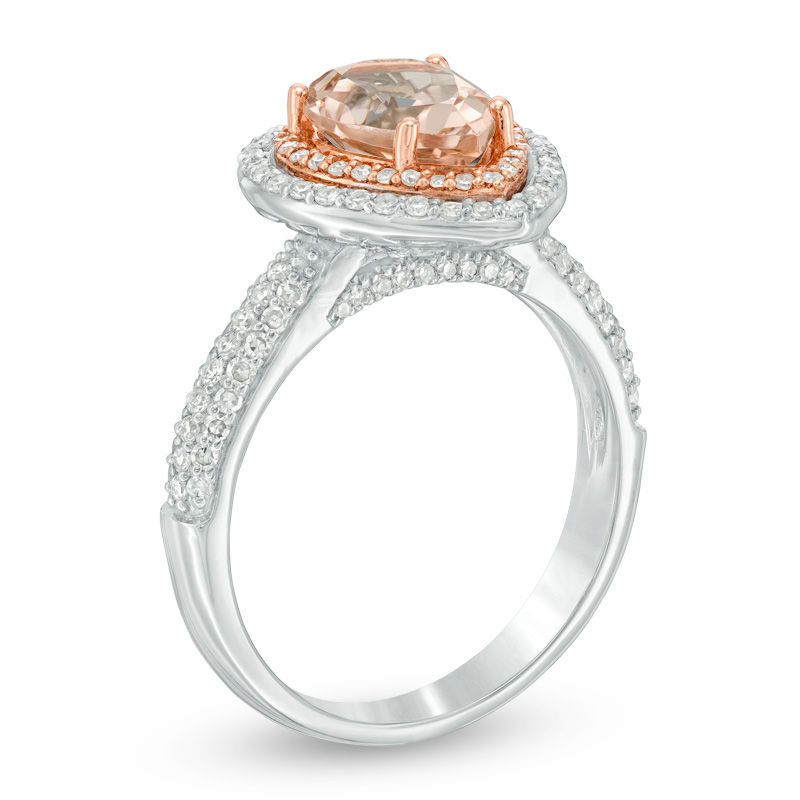 Pear-Shaped Morganite and 1/2 CT. T.W. Diamond Frame Ring in 14K Two-Tone Gold