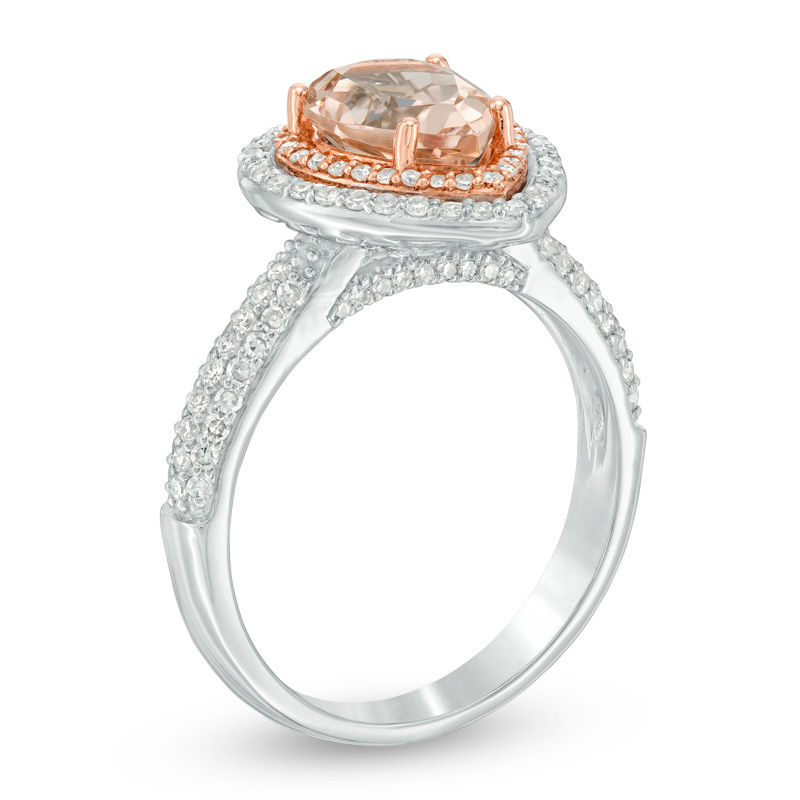 Main Image 2 of Pear-Shaped Morganite and 1/2 CT. T.W. Diamond Frame Ring in 14K Two-Tone Gold