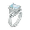 Thumbnail Image 1 of Emerald-Cut Aquamarine and 1/3 CT. T.W. Diamond Frame Floral Bridal Set in 14K White Gold