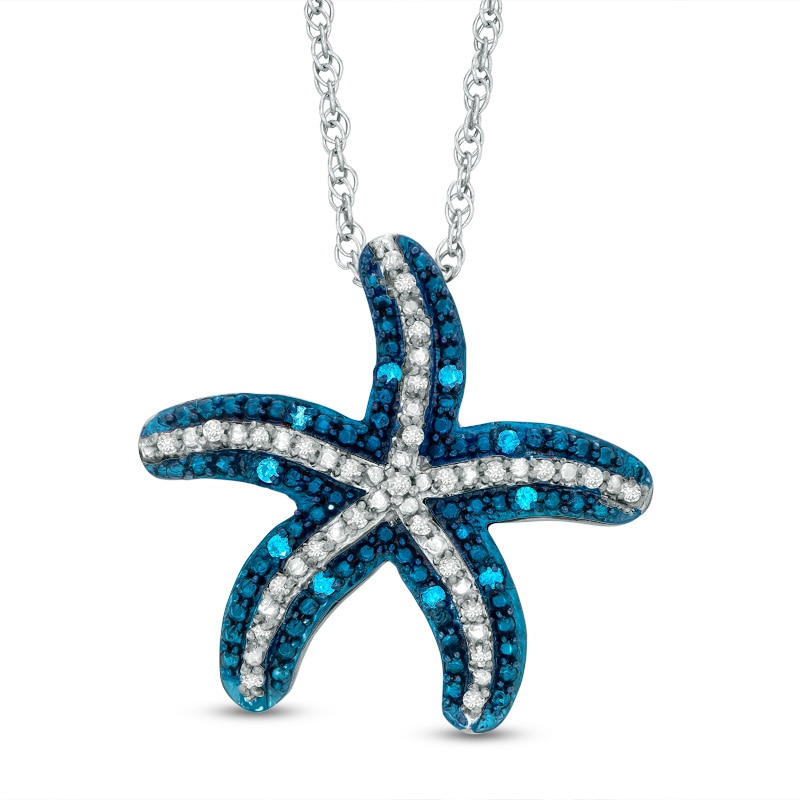 Main Image 1 of 1/10 CT. T.W. Enhanced Blue and White Diamond Starfish Pendant in Sterling Silver
