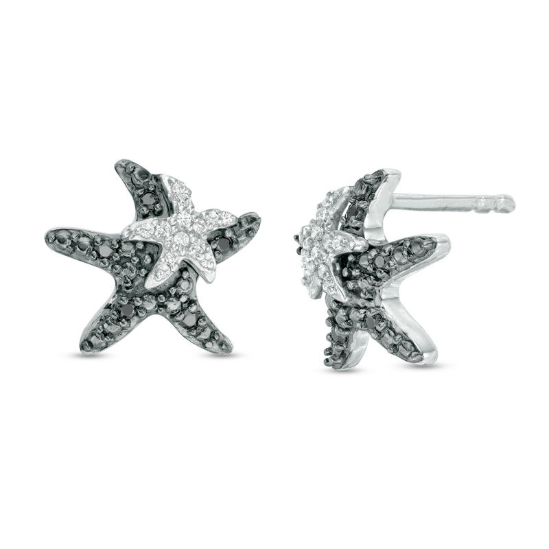 1 8 Ct T W Enhanced Black And White Diamond Starfish Stud Earrings T W Enhanced Black And White Diamond Starfish Stud Earrings In Sterling