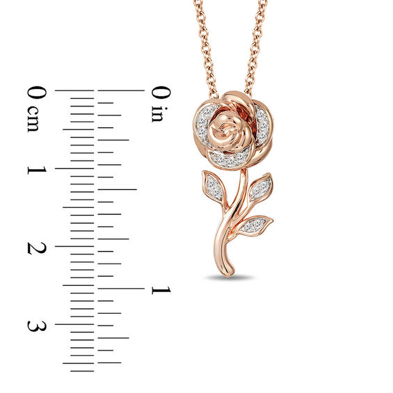 Enchanted Disney Belle 1/10 CT. T.w. Diamond Rose Pendant in 10K Rose Gold - 19"