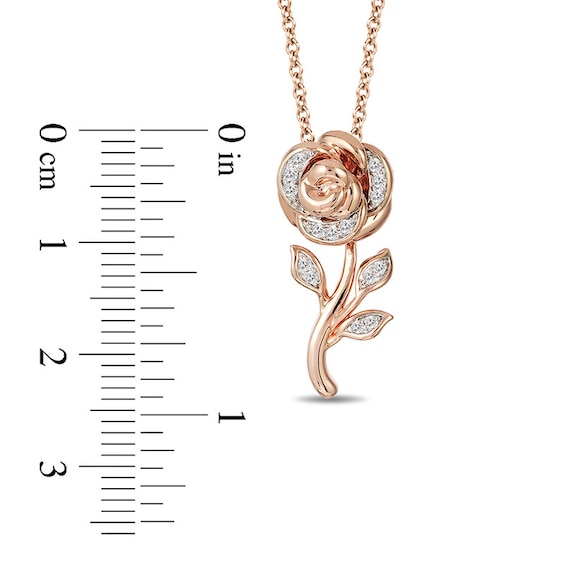 Enchanted Disney Belle 1/10 CT. T.w. Diamond Rose Pendant in 10K Rose Gold - 19"