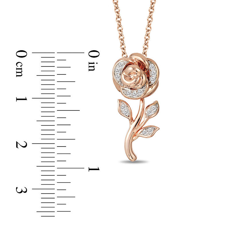 Enchanted Disney Belle 1/10 CT. T.W. Diamond Rose Pendant in 10K Rose Gold - 19"