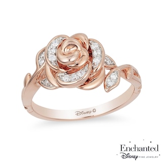 Enchanted Disney Belle 1/10 CT. T.W. Diamond Rose Ring in 10K Rose Gold