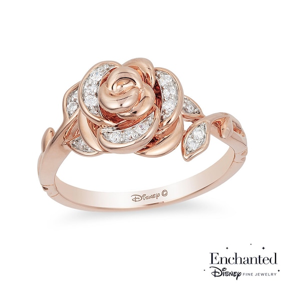 Enchanted Disney Belle 1/10 CT. T.w. Diamond Rose Ring in 10K Rose Gold