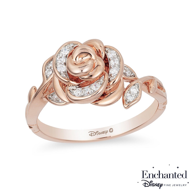 Main Image 1 of Enchanted Disney Belle 1/10 CT. T.W. Diamond Rose Ring in 10K Rose Gold
