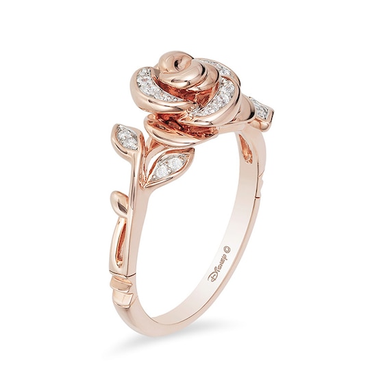 Enchanted Disney Belle 1/10 CT. T.w. Diamond Rose Ring in 10K Rose Gold