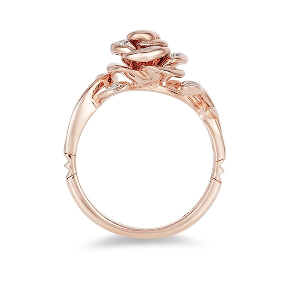 Enchanted Disney Belle 1/10 CT. T.w. Diamond Rose Ring in 10K Rose Gold