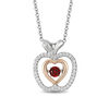 Thumbnail Image 0 of Enchanted Disney Snow White 3.5mm Garnet and 1/8 CT. T.W. Diamond Pendant in Sterling Silver and 10K Rose Gold - 19"