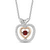 Thumbnail Image 1 of Enchanted Disney Snow White 3.5mm Garnet and 1/8 CT. T.W. Diamond Pendant in Sterling Silver and 10K Rose Gold - 19"