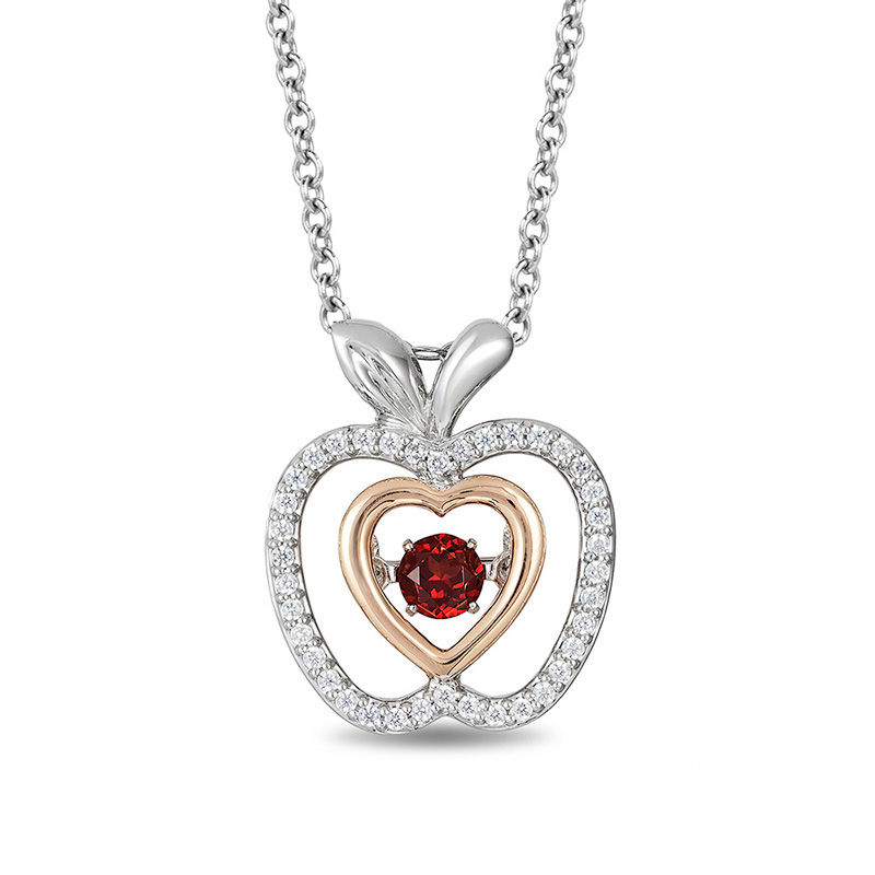 Enchanted Disney Snow White 3.5mm Garnet and 1/8 CT. T.W. Diamond Pendant in Sterling Silver and 10K Rose Gold - 19"