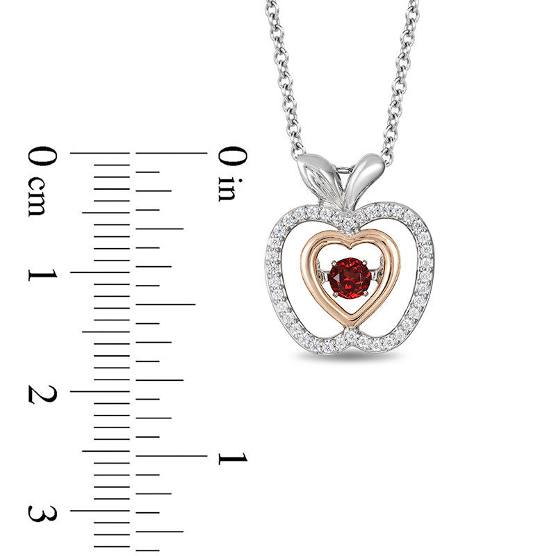 Enchanted Disney Snow White 3.5mm Garnet and 1/8 CT. T.W. Diamond Pendant in Sterling Silver and 10K Rose Gold - 19"