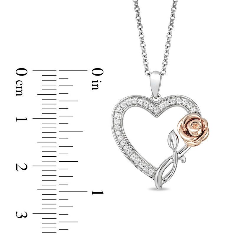 Main Image 3 of Enchanted Disney Belle 1/6 CT. T.W. Diamond Rose and Heart Pendant in Sterling Silver and 10K Rose Gold - 19"