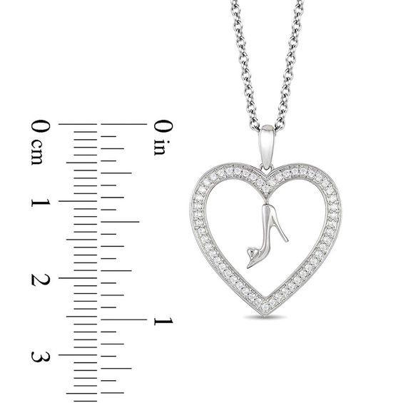 Enchanted Disney Cinderella 1/5 CT. T.w. Diamond Glass Slipper and Heart Pendant in Sterling Silver - 19"