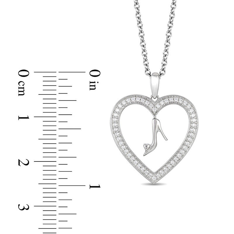 Main Image 3 of Enchanted Disney Cinderella 1/5 CT. T.W. Diamond Glass Slipper and Heart Pendant in Sterling Silver - 19"