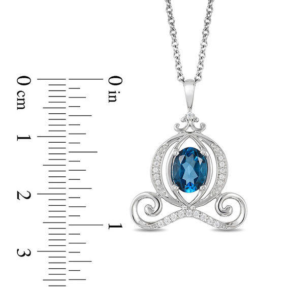 Enchanted Disney Cinderella Oval London Blue Topaz and 1/10 CT. T.w. Diamond Carriage Pendant in Sterling Silver - 19"