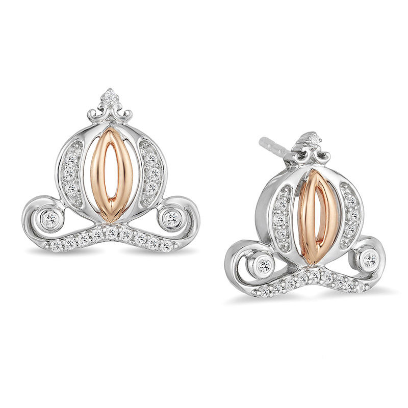 Enchanted Disney Cinderella 1/10 CT. T.W. Diamond Carriage Stud Earrings in Sterling Silver and 10K Rose Gold