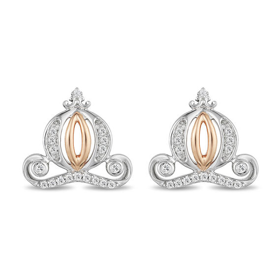 Enchanted Disney Cinderella 1/10 CT. T.w. Diamond Carriage Stud Earrings in Sterling Silver and 10K Rose Gold