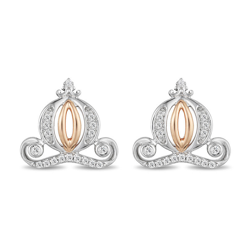 Enchanted Disney Cinderella 1/10 CT. T.W. Diamond Carriage Stud Earrings in Sterling Silver and 10K Rose Gold