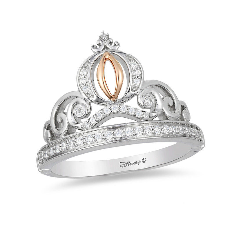 Enchanted Disney Cinderella 1/6 CT. T.W. Diamond Carriage Ring in Sterling Silver and 10K Rose Gold