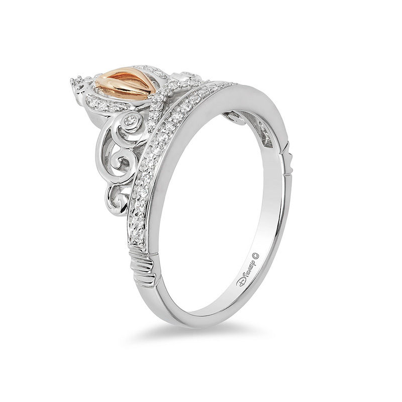 Enchanted Disney Cinderella 1/6 CT. T.W. Diamond Carriage Ring in Sterling Silver and 10K Rose Gold