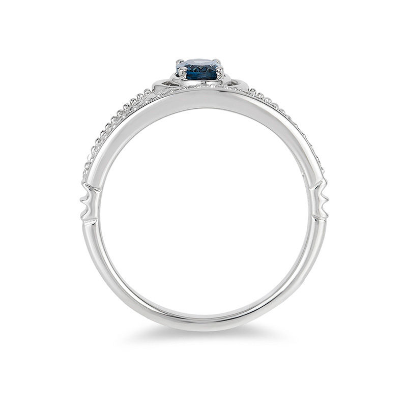 Main Image 3 of Enchanted Disney Cinderella Oval London Blue Topaz and 1/10 CT. T.W. Diamond Carriage Ring in Sterling Silver - Size 7