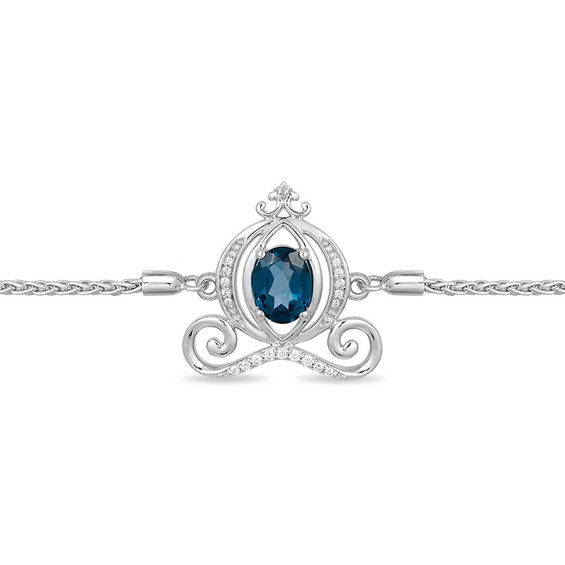Enchanted Disney Cinderella Oval Blue Topaz and 1/10 CT. T.w. Diamond Carriage Bolo Bracelet in Sterling Silver - 9.5"