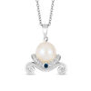 Thumbnail Image 0 of Enchanted Disney Cinderella Cultured Freshwater Pearl, Blue Topaz and Diamond Pendant in Sterling Silver - 19"