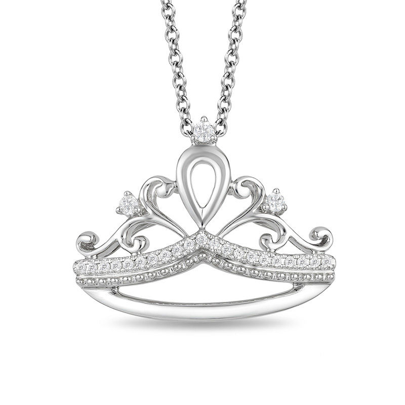 Main Image 1 of Enchanted Disney Princess 1/10 CT. T.W. Diamond Tiara Pendant in Sterling Silver - 19"