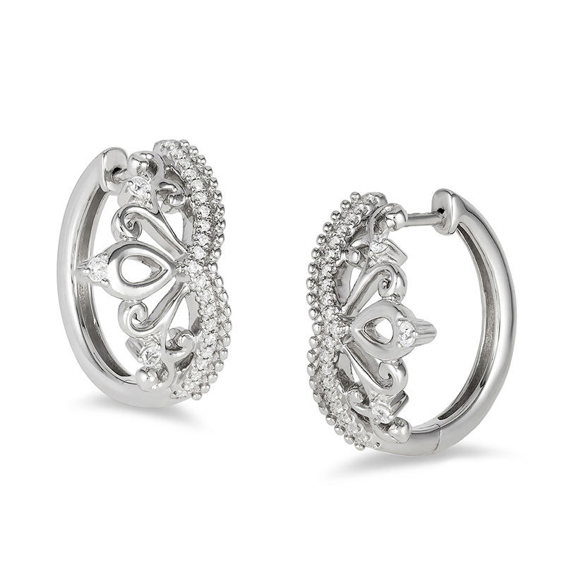 Main Image 1 of Enchanted Disney Princess 1/5 CT. T.W. Diamond Tiara Hoop Earrings in Sterling Silver