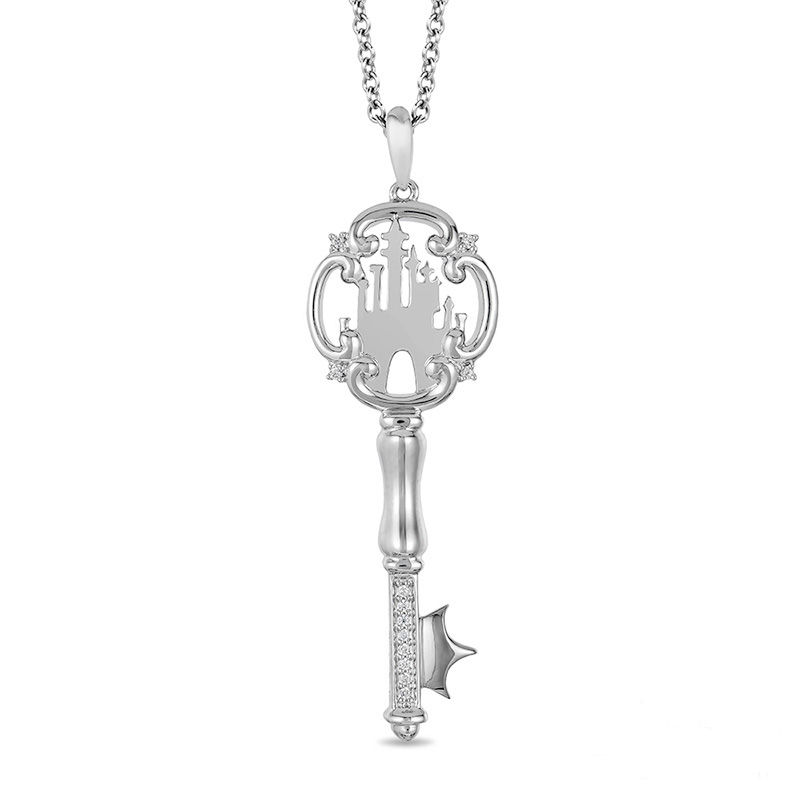 Enchanted Disney Princess 1/20 CT. T.W. Diamond Castle Key Pendant in Sterling Silver - 19"