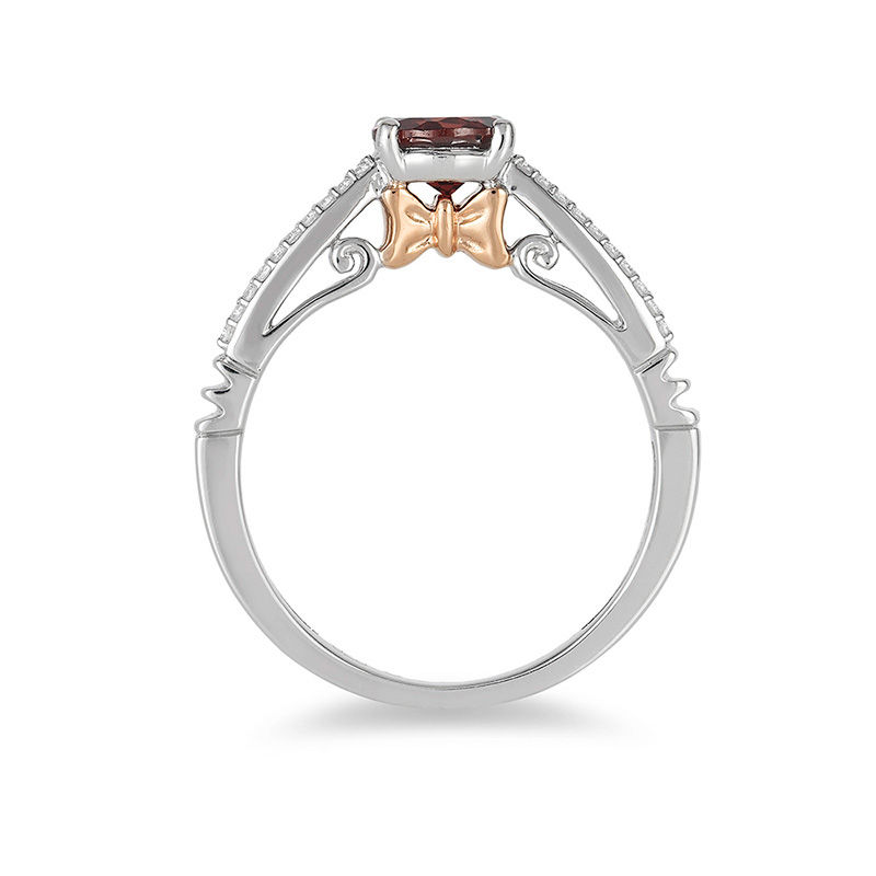 Main Image 3 of Enchanted Disney Snow White 6.0mm Garnet and 1/10 CT. T.W. Diamond Promise Ring in 10K Two-Tone Gold