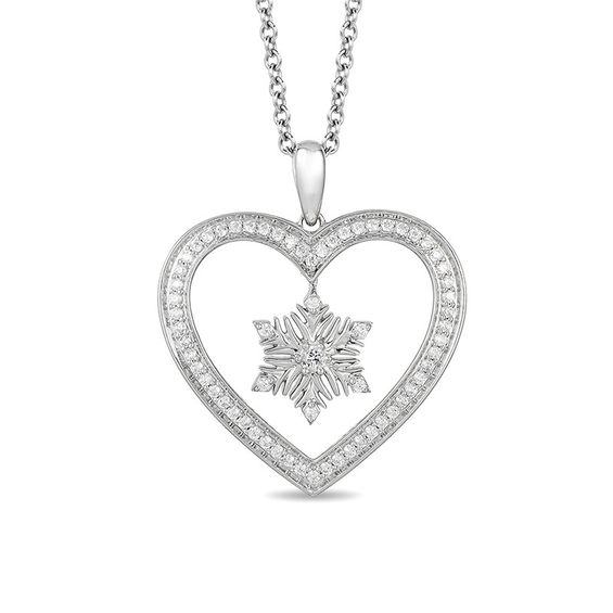 Enchanted Disney Elsa 1/5 CT. T.w. Diamond Snowflake Heart Pendant in Sterling Silver - 19"