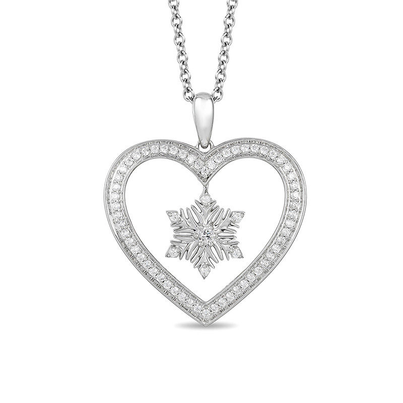 Main Image 1 of Enchanted Disney Elsa 1/5 CT. T.W. Diamond Snowflake Heart Pendant in Sterling Silver - 19"