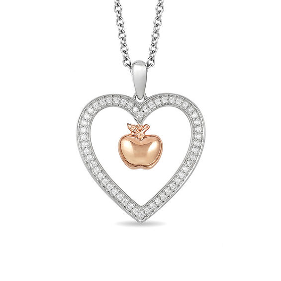 Enchanted Disney Snow White 1/5 CT. T.w. Diamond Apple Heart Pendant in Sterling Silver and 10K Rose Gold - 19"