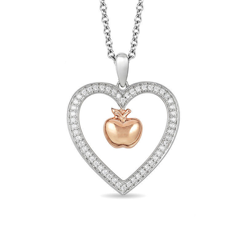 Enchanted Disney Snow White 1/5 CT. T.W. Diamond Apple Heart Pendant in Sterling Silver and 10K Rose Gold - 19"