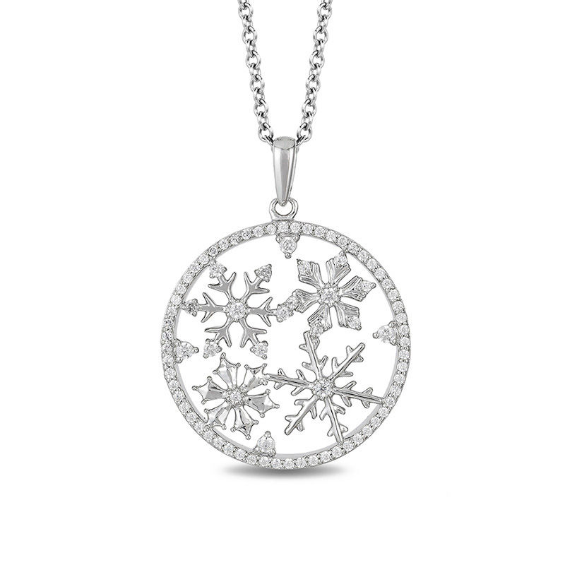 Enchanted Disney Elsa 1/4 CT. T.W. Diamond Snowflake Circle Pendant in Sterling Silver - 19"