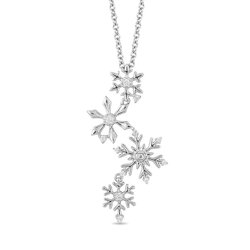 Main Image 1 of Enchanted Disney Elsa 1/10 CT. T.W. Diamond Snowflake Pendant in Sterling Silver - 19"