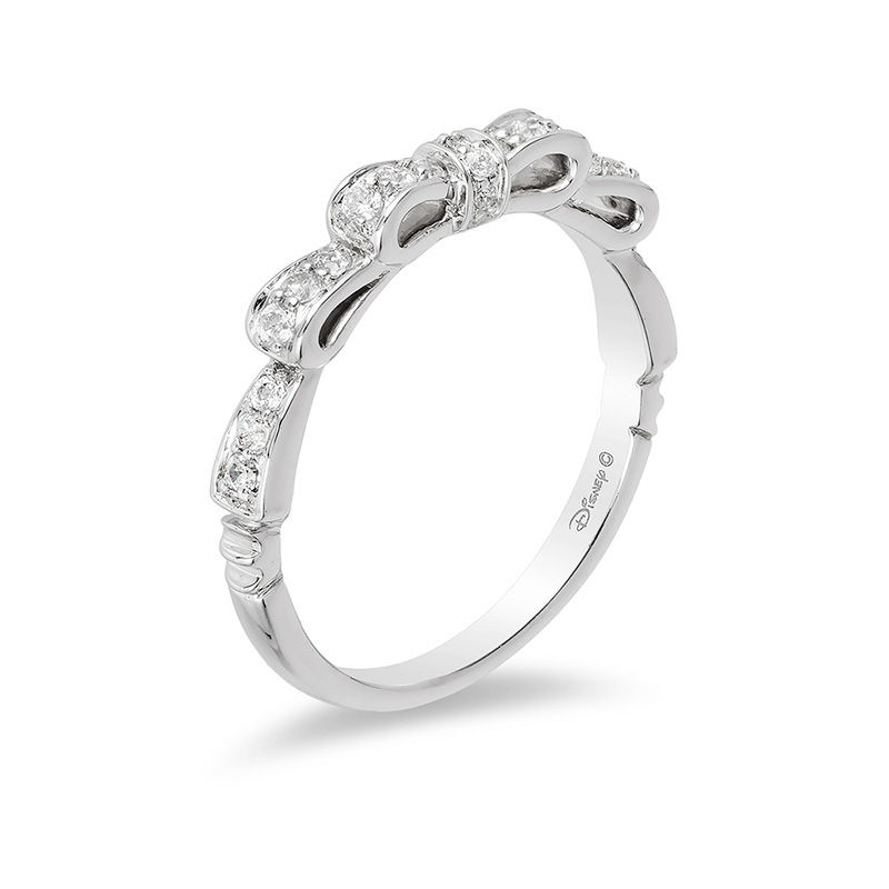 Main Image 2 of Enchanted Disney Snow White 1/4 CT. T.W. Diamond Bow Wedding Band in 14K White Gold