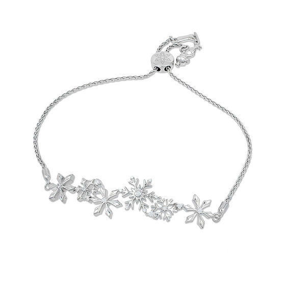 Enchanted Disney Elsa 1/6 CT. T.w. Diamond Snowflake Bolo Bracelet in Sterling Silver - 9.5"