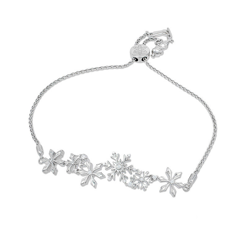 Enchanted Disney Elsa 1/6 CT. T.W. Diamond Snowflake Bolo Bracelet in Sterling Silver - 9.5"