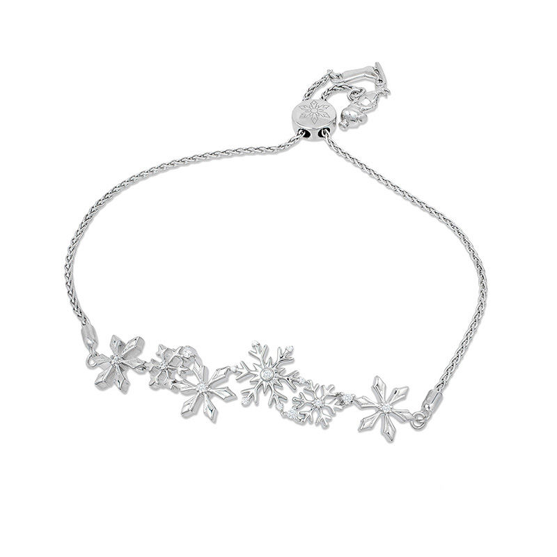 Main Image 1 of Enchanted Disney Elsa 1/6 CT. T.W. Diamond Snowflake Bolo Bracelet in Sterling Silver - 9.5"